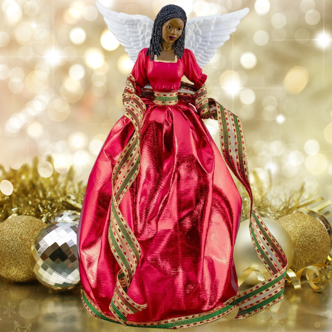 “Crimson Celestial” 12 Inch Black Angel Treetopper