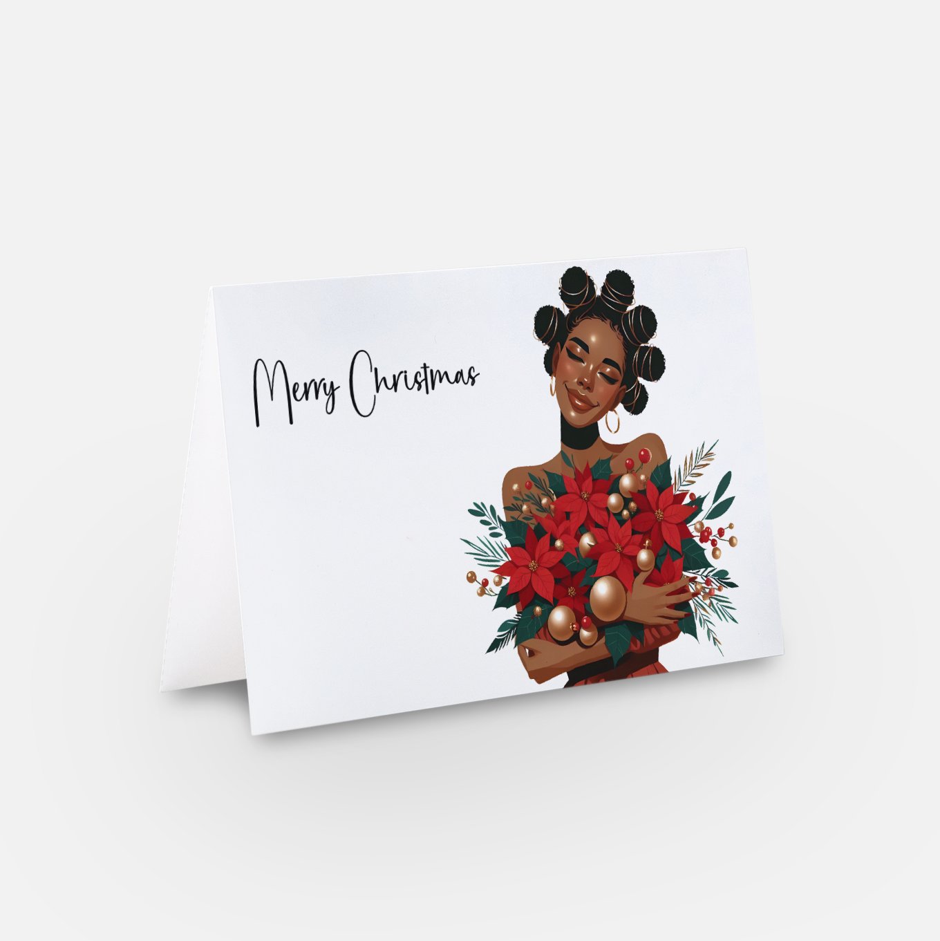 “Merry & Bright Bloom”, Afrocentric Christmas Greeting Card