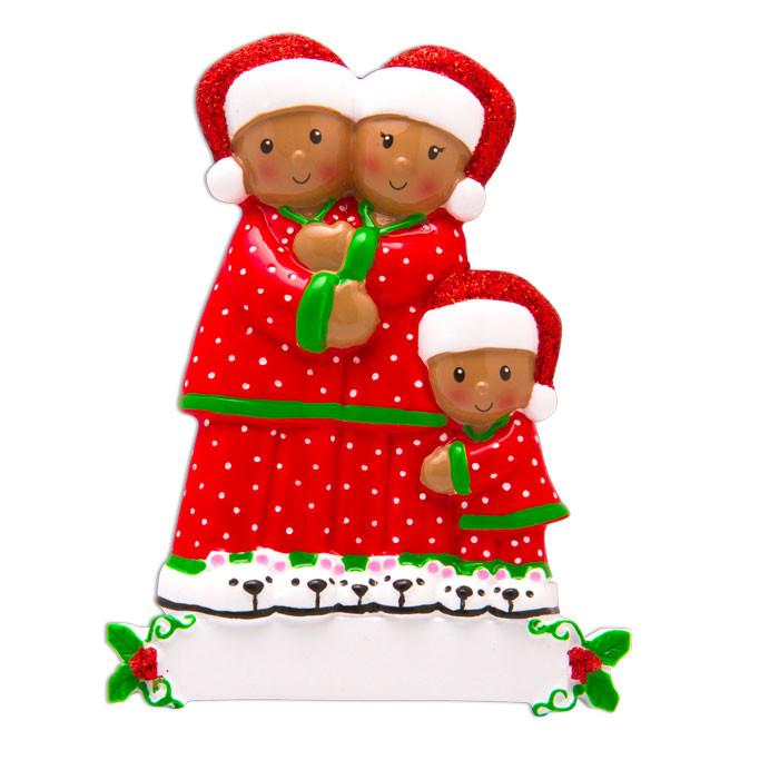 "The Night Before Christmas" Family of Three Black Christmas Ornament
