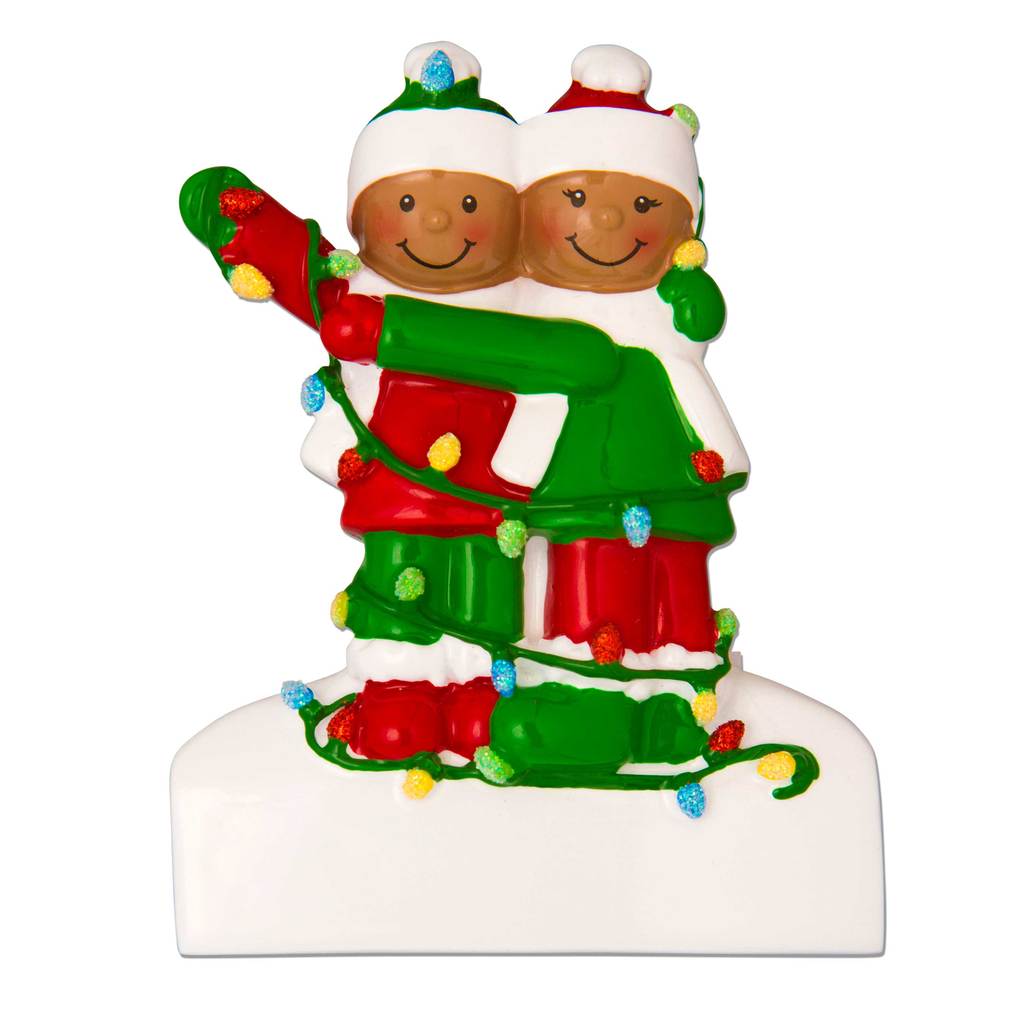 "Snowy Night" Family of Two Black Christmas Ornament