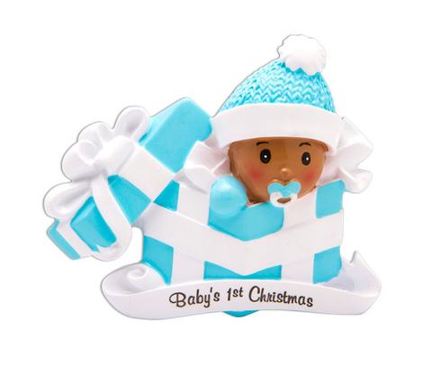"Blue Baby's First" Black Christmas Ornament