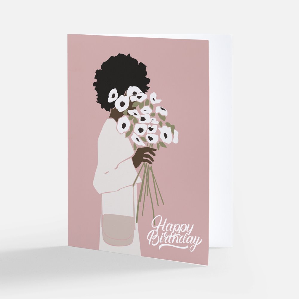 "Birthday Bouquet" Black Birthday Greeting Card