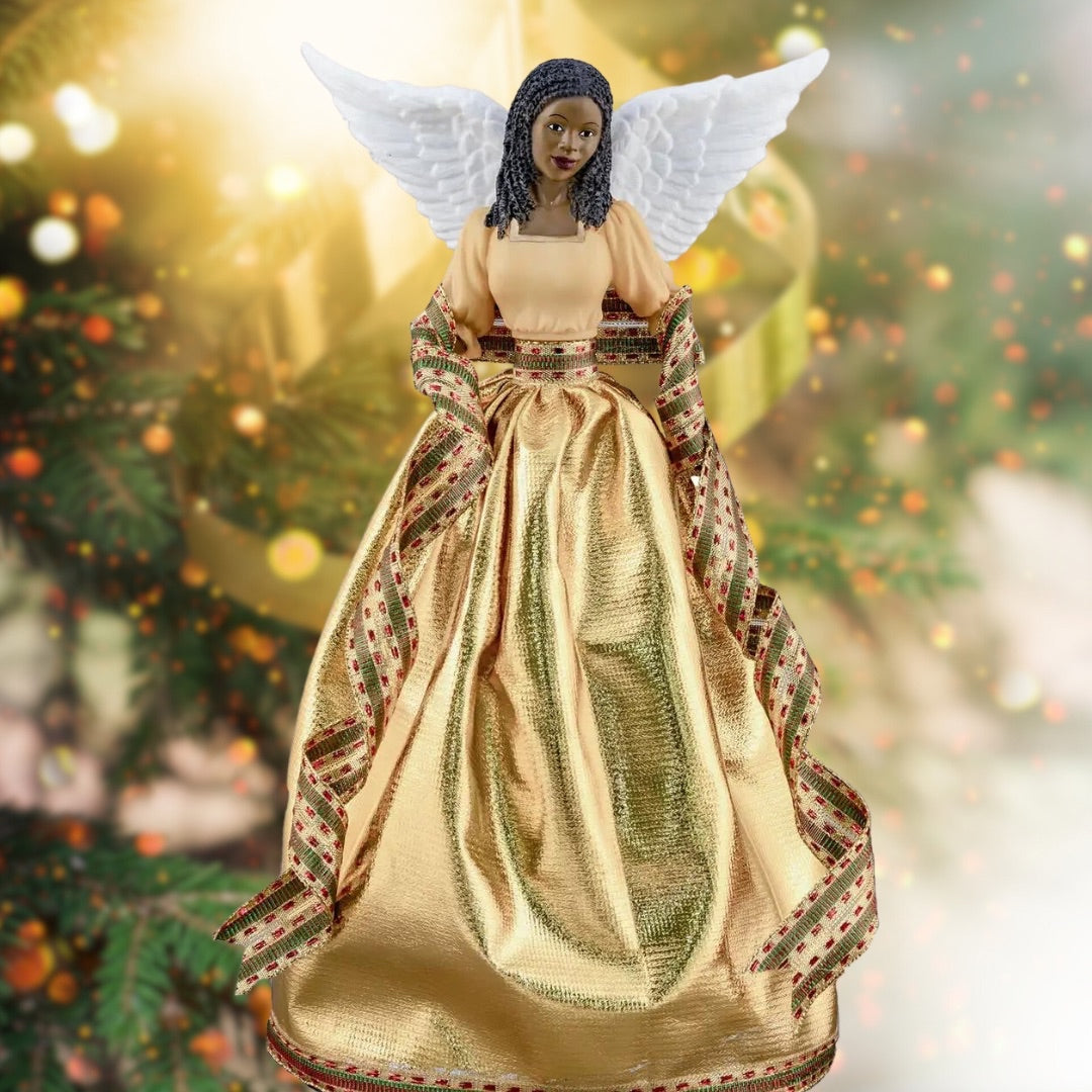 “Golden Radiance” 12 Inch Black Angel Treetopper