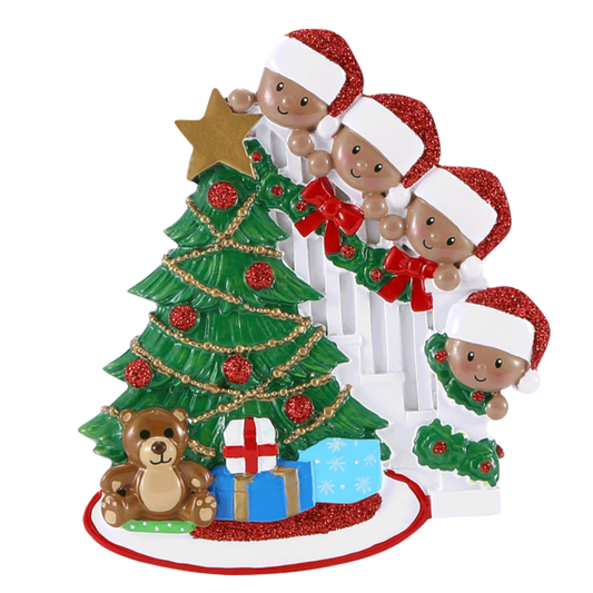 "Holly Jolly" Family of Four Black Christmas Ornament