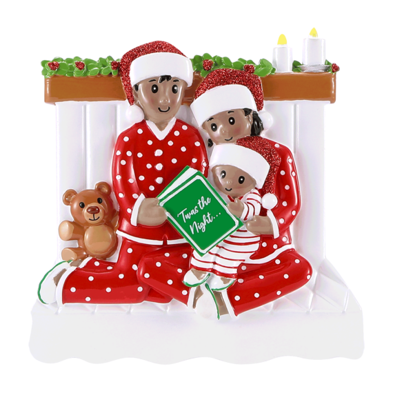 “A Christmas Tale” Family of Three Black Christmas Ornament