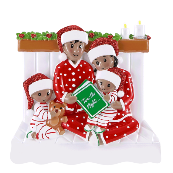 “A Christmas Tale” Family of Four Black Christmas Ornament
