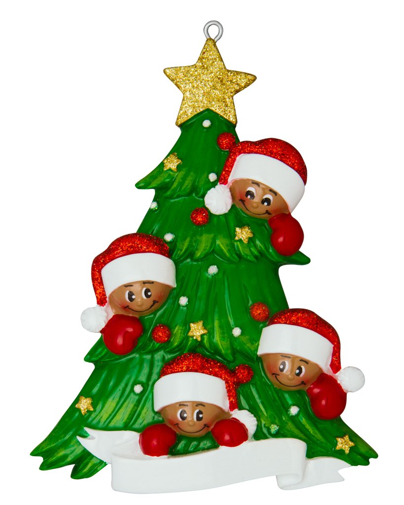 " Oh, Christmas Tree" Family of Four Black Christmas Ornament