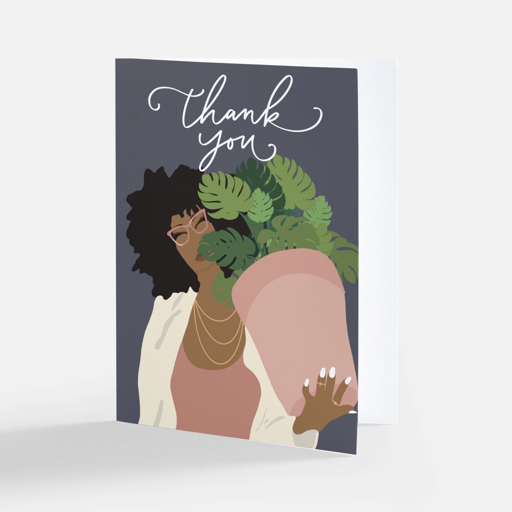 "Plant Mom"  Black Thank You Greeting Card Set