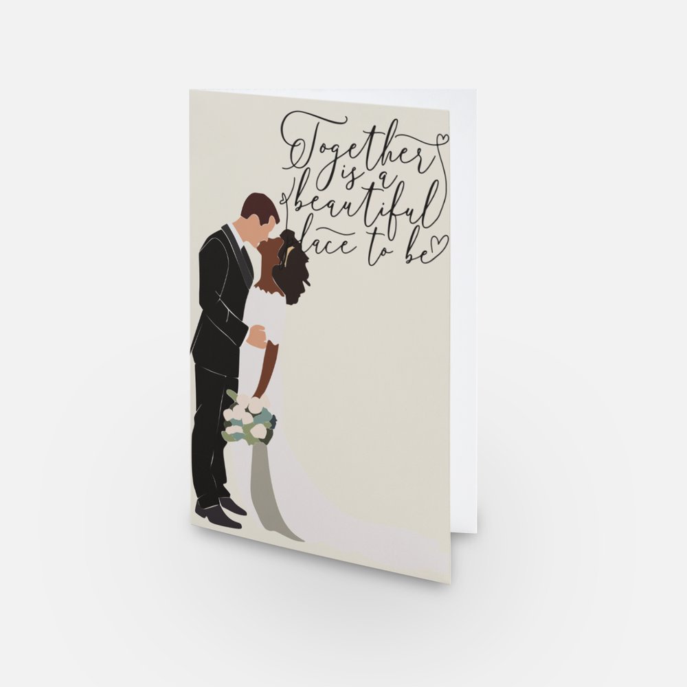 "Beautiful Place" Multiracial Couple Wedding Greeting Card